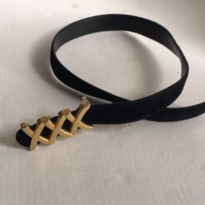 Vintage XXX Gold Buckle With Black Leather Suede  Belt 80s 90s